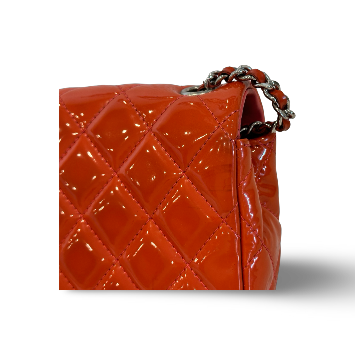 Chanel Classic Mini Rectangle Patent Single Flap Orange Pink