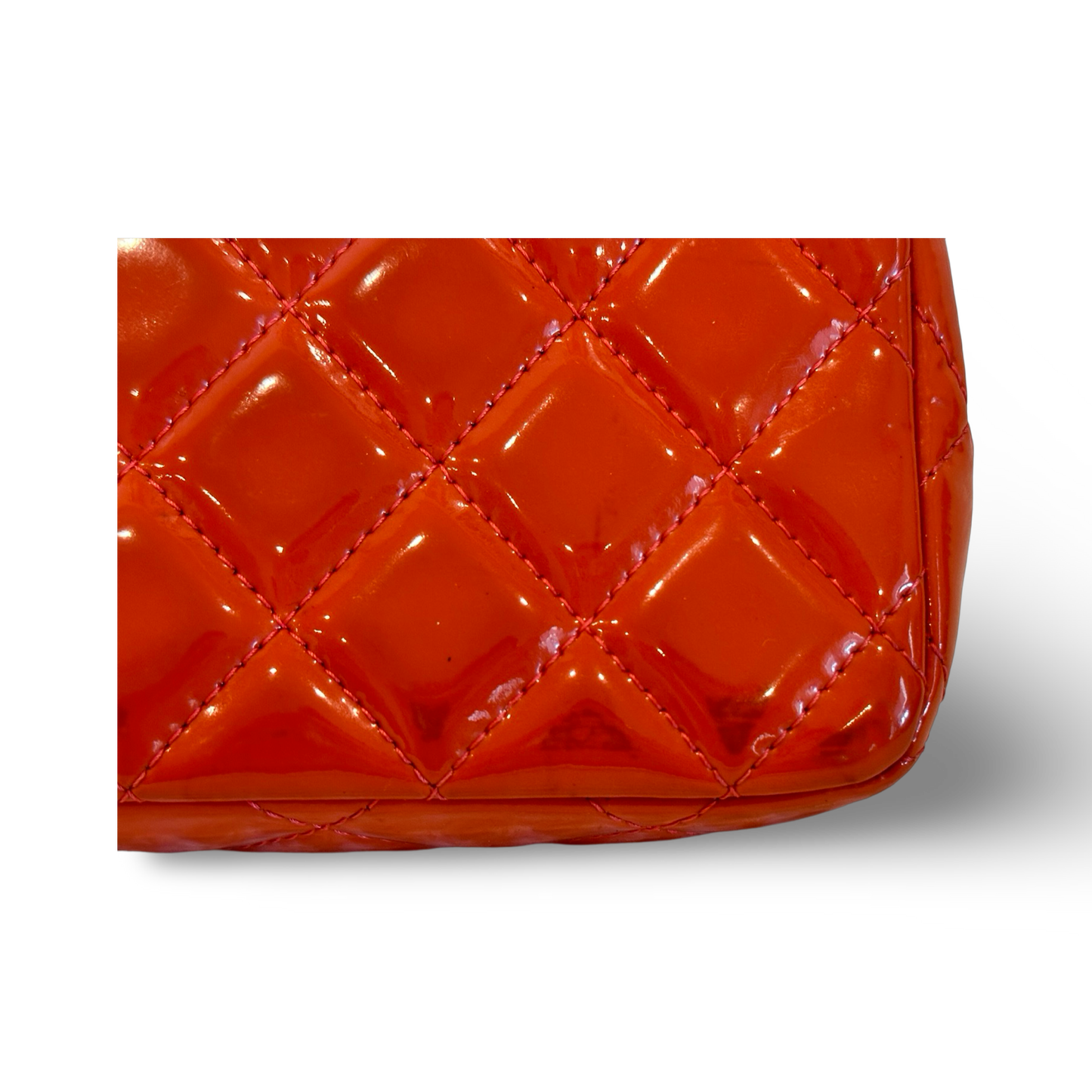 Chanel Classic Mini Rectangle Patent Single Flap Orange Pink