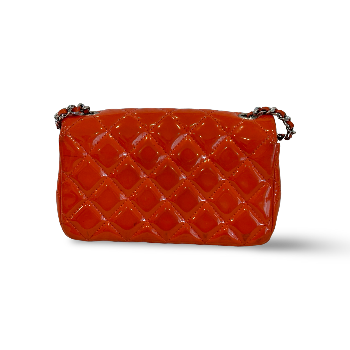 Chanel Classic Mini Rectangle Patent Single Flap Orange Pink
