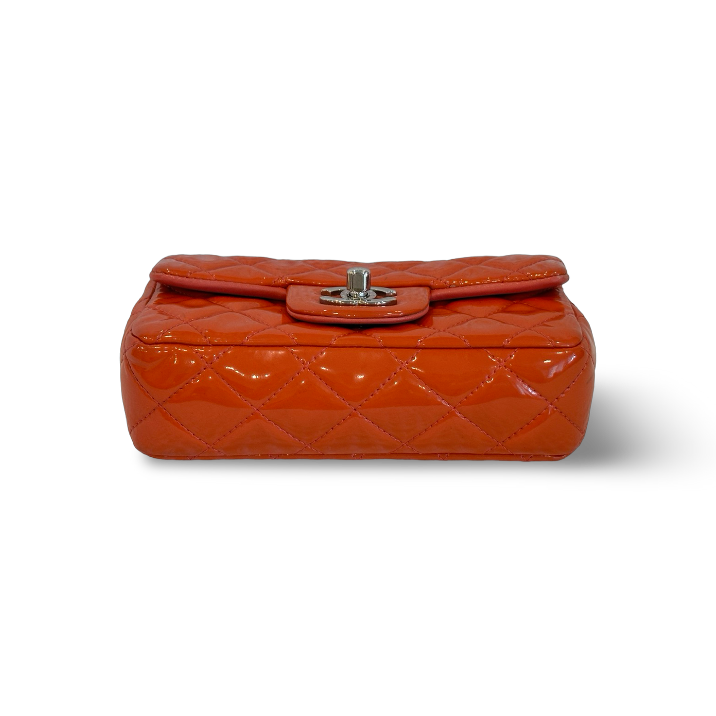 Chanel Classic Mini Rectangle Patent Single Flap Orange Pink