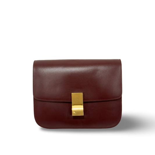 Celine Calfskin Medium Classic Box - GHW / Burgundy