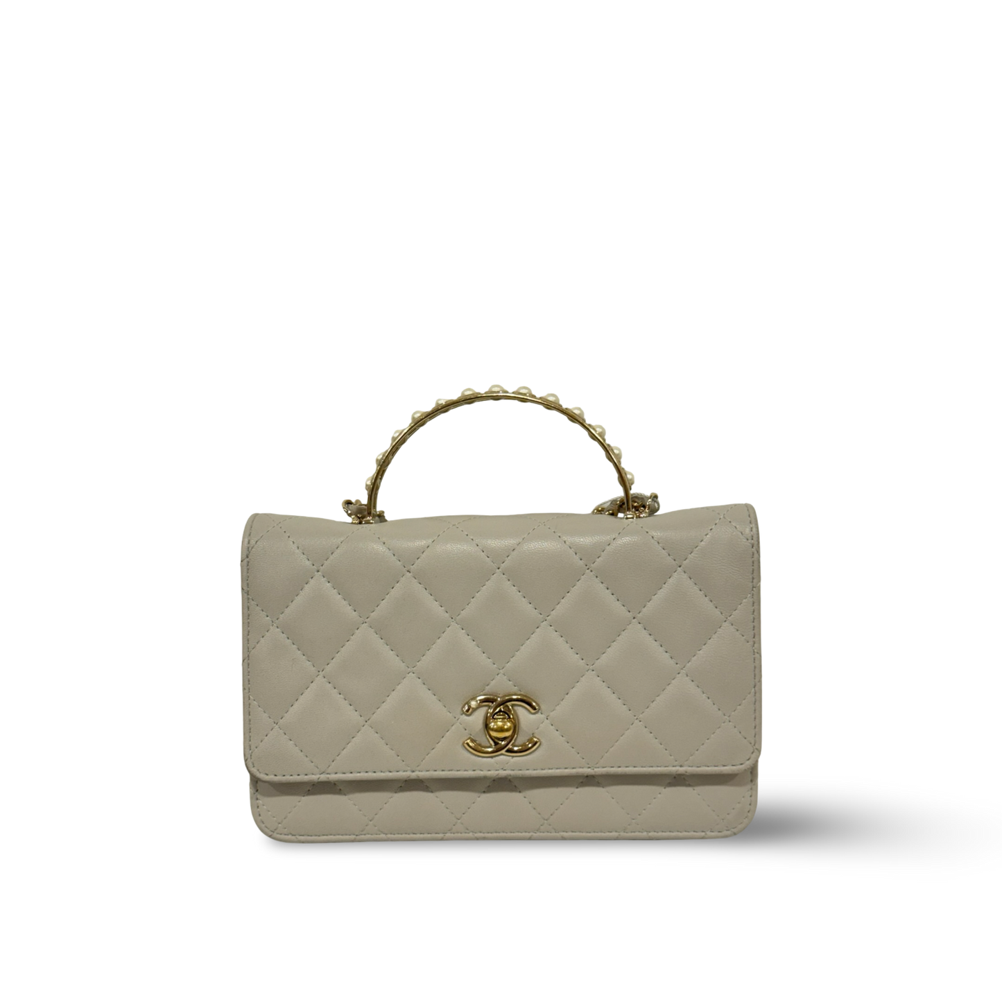 Chanel Quilted Lambskin Pearl Top Handle WOC Bag - SHW / Light Gray
