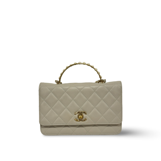 Chanel Quilted Lambskin Pearl Top Handle WOC Bag - SHW / Light Gray