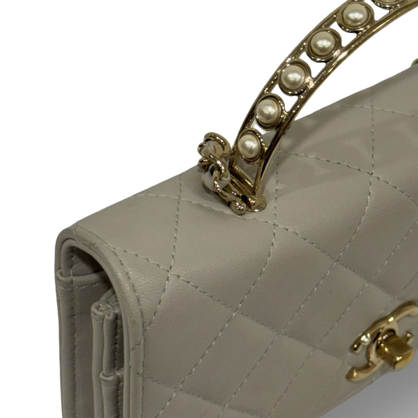 Chanel Quilted Lambskin Pearl Top Handle WOC Bag - SHW / Light Gray
