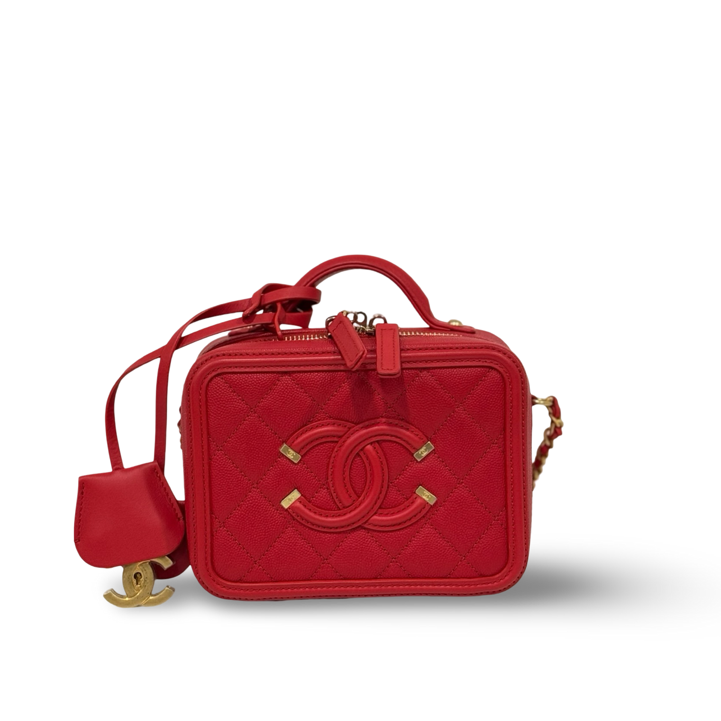 Chanel Quilted Caviar Small Vanity Case - GHW / Red