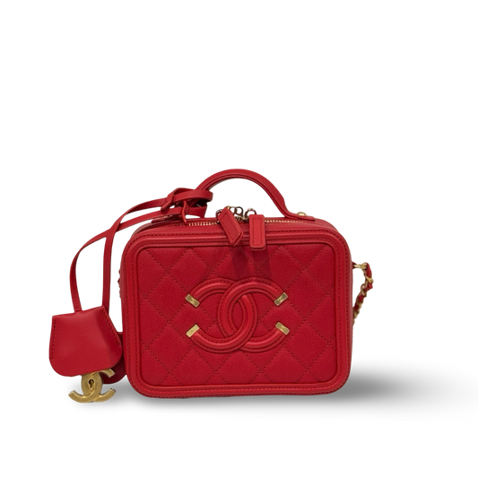 Chanel Quilted Caviar Small Vanity Case - GHW / Red