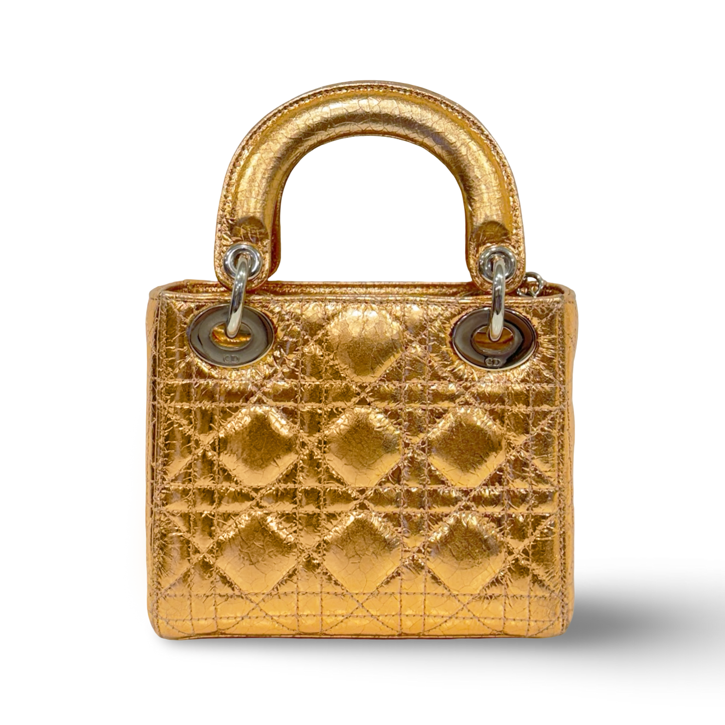 Dior Cannage Shinny Calfskin Mini Lady Bag - SHW / Rose Gold