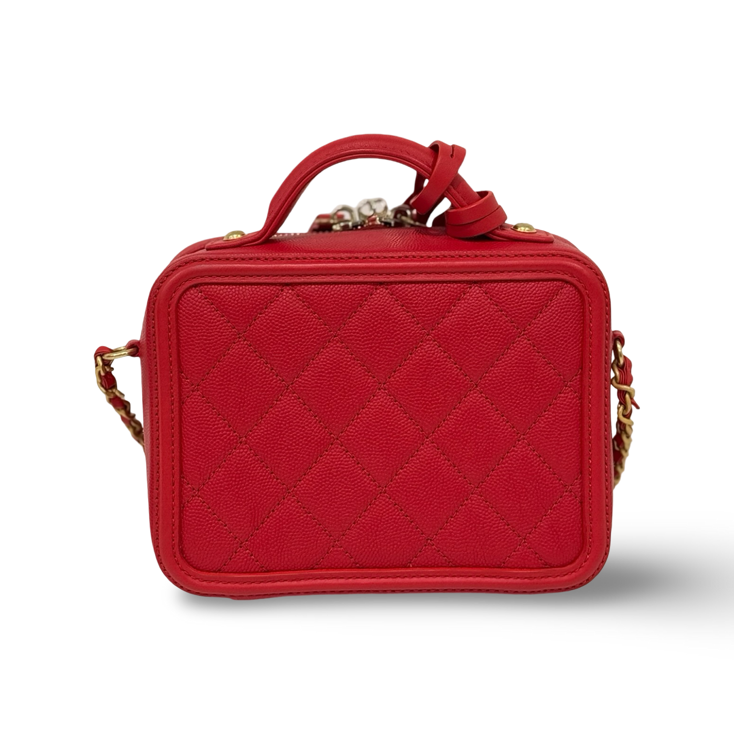 Chanel Quilted Caviar Small Vanity Case - GHW / Red