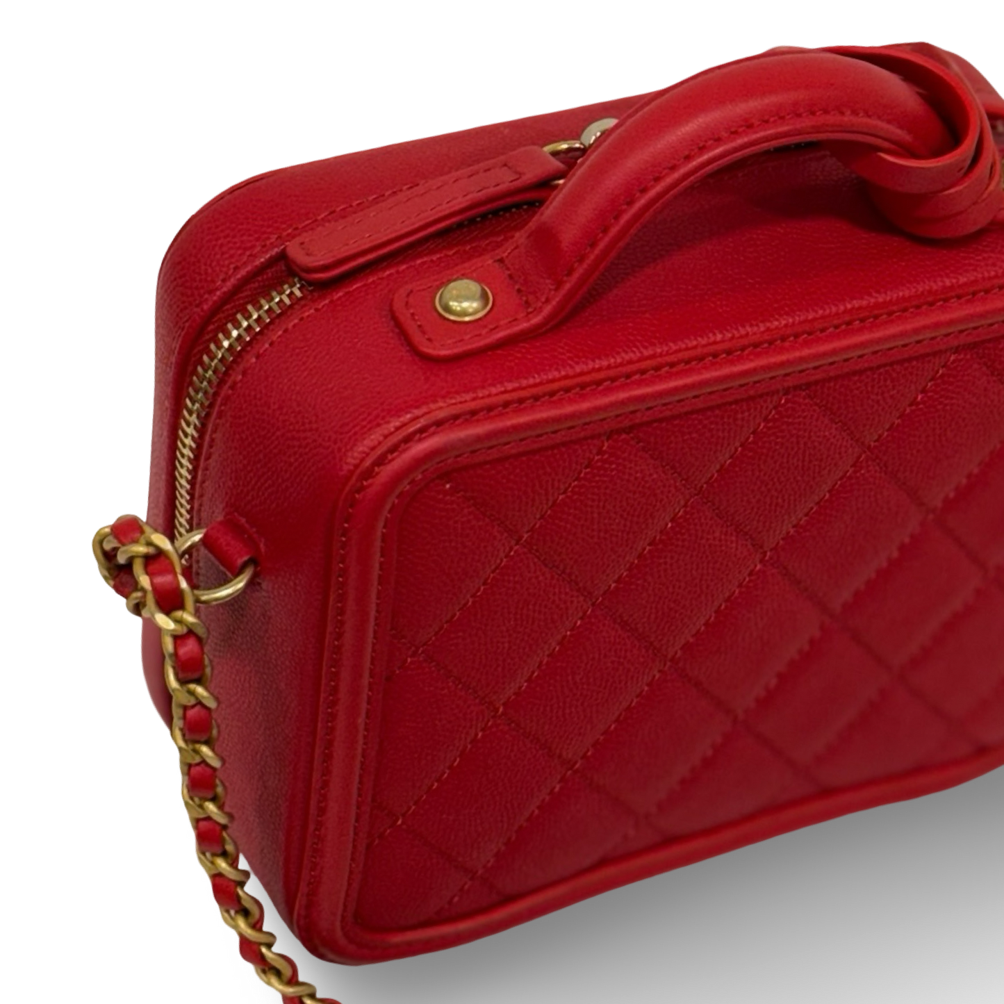 Chanel Quilted Caviar Small Vanity Case - GHW / Red