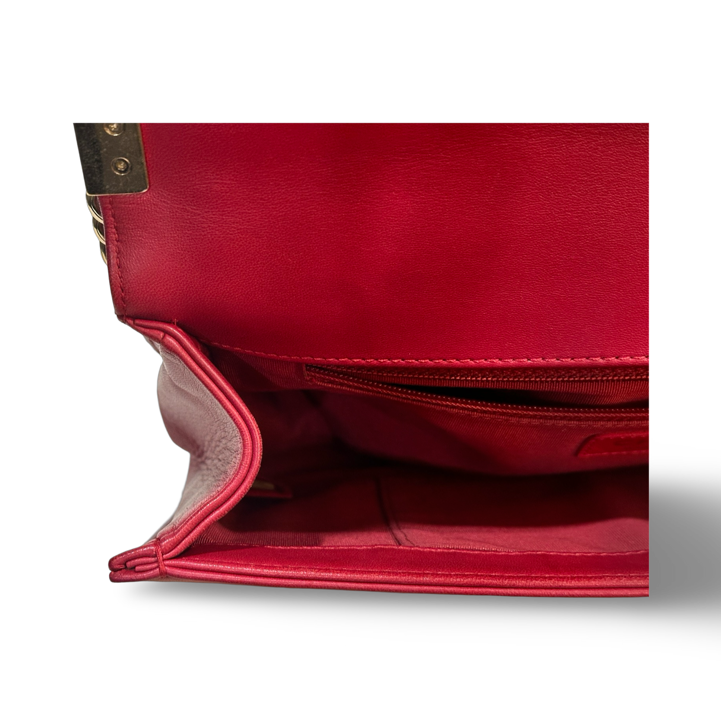 Chanel Classic Lambskin New Medium Boy Bag - GHW / Red