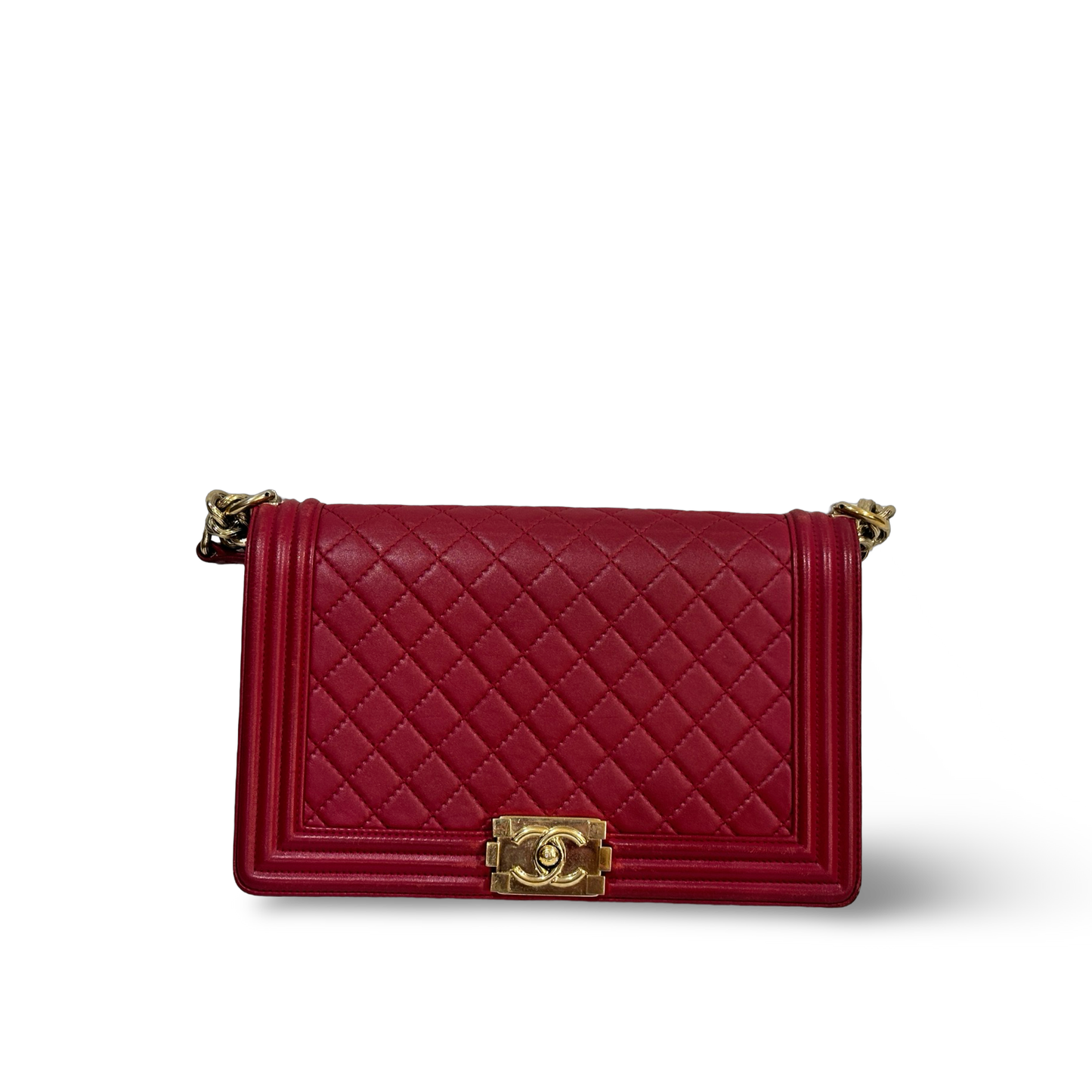 Chanel Classic Lambskin New Medium Boy Bag - GHW / Red