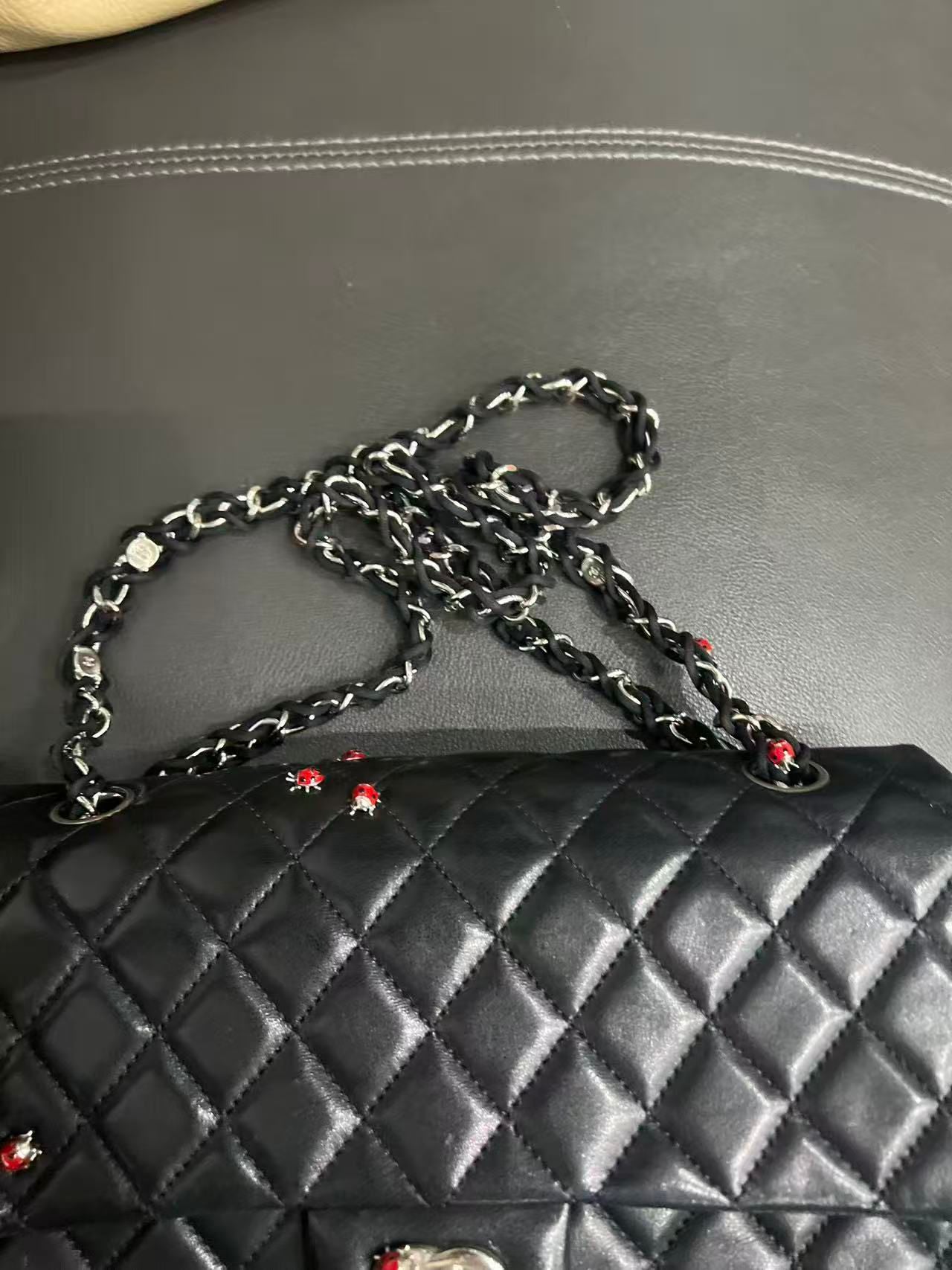 Chanel Quilted Lambskin Ladybug Mini Rectangular Single Flap Bag - SHW / Black