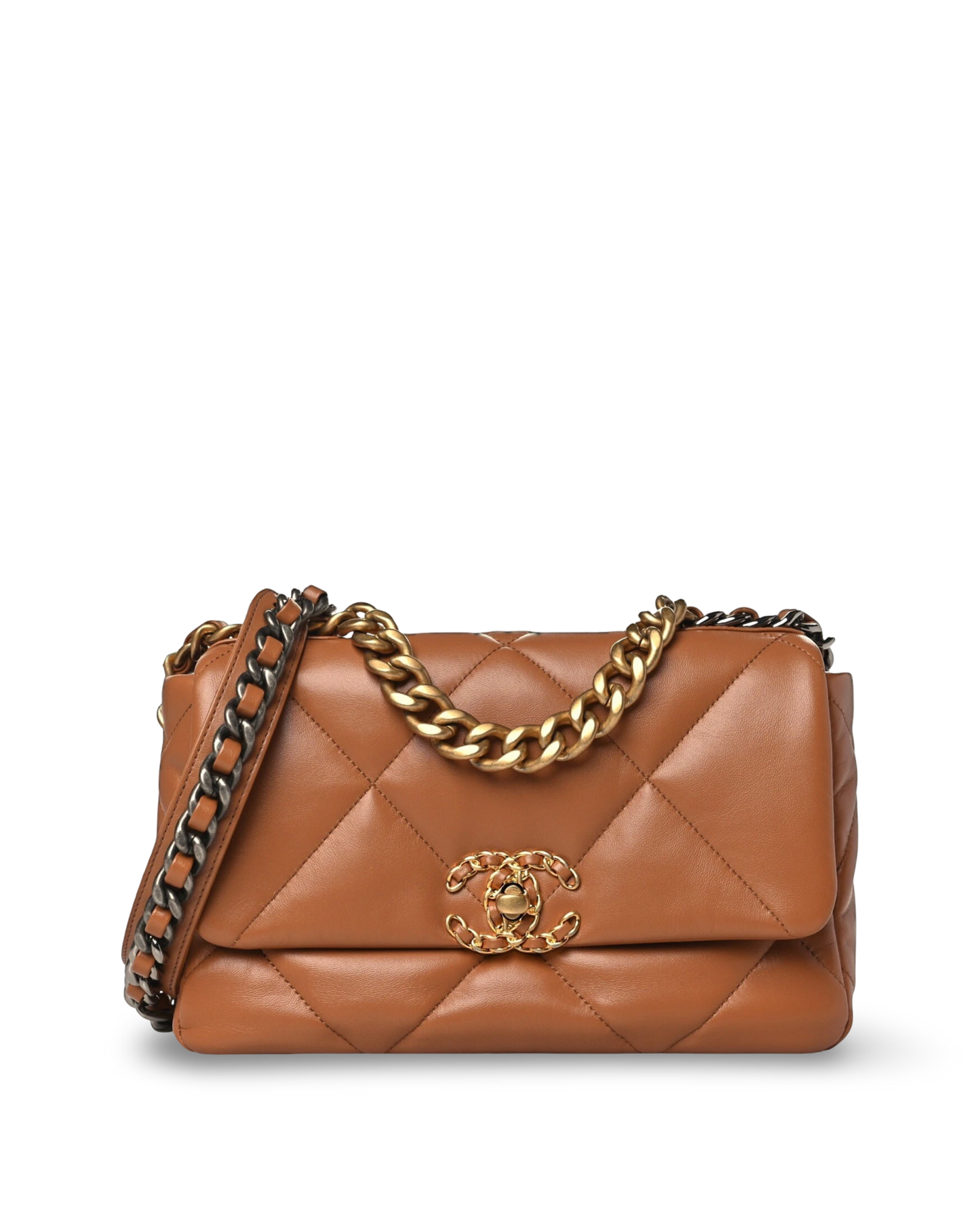 Chanel Quilted Lambskin Small 19 Bag - GHW / Caramel