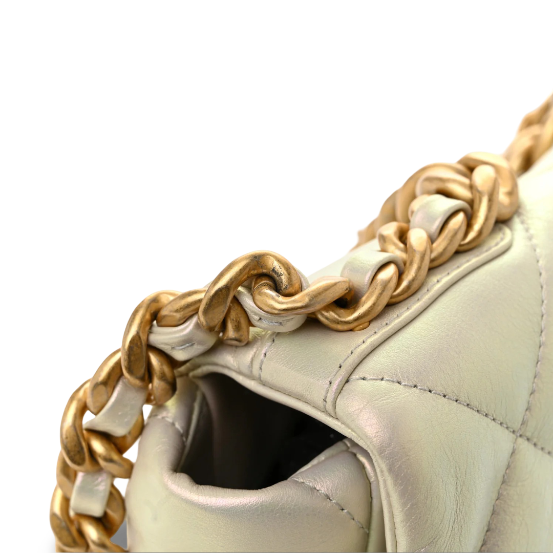 Chanel Quilted Calfskin Iridescent Medium 19Bag - GHW/White