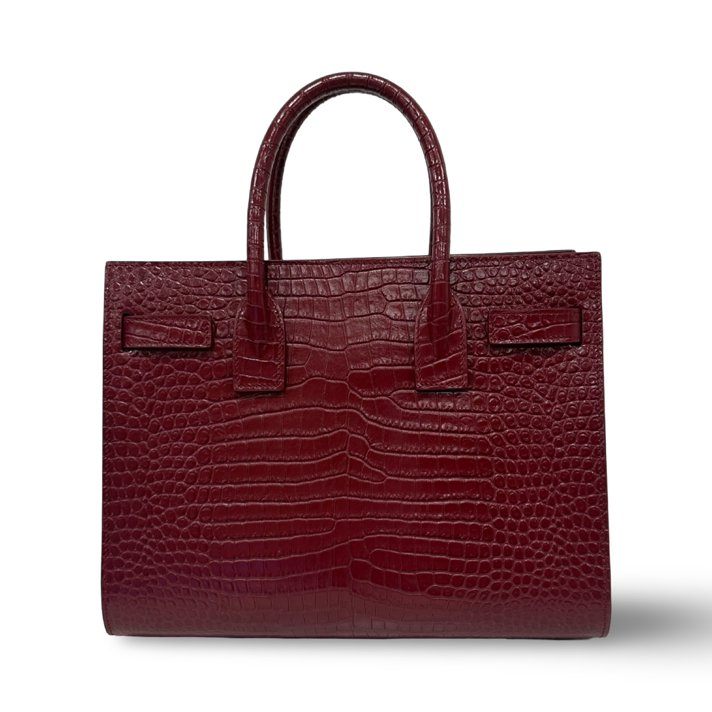 Saint Laurent Calfskin Crocodile Embossed Baby Sac De Jour Bordeaux - Burgundy