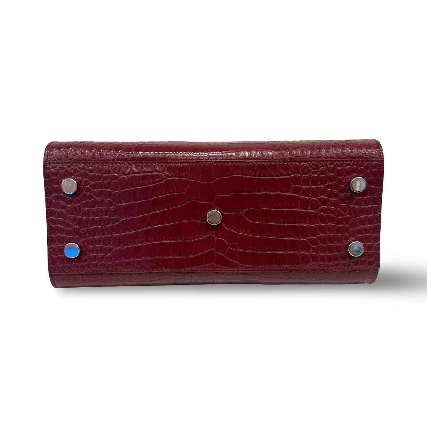 Saint Laurent Calfskin Crocodile Embossed Baby Sac De Jour Bordeaux - Burgundy