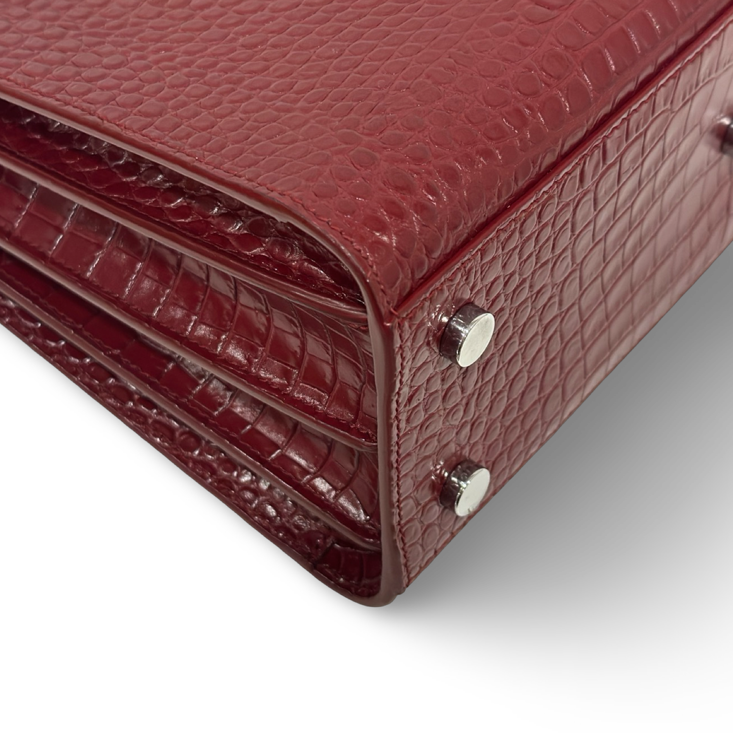 Saint Laurent Calfskin Crocodile Embossed Baby Sac De Jour Bordeaux - Burgundy