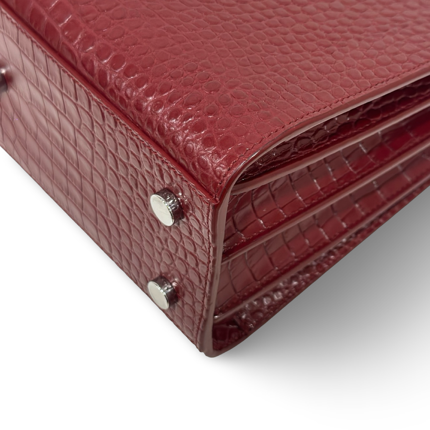 Saint Laurent Calfskin Crocodile Embossed Baby Sac De Jour Bordeaux - Burgundy