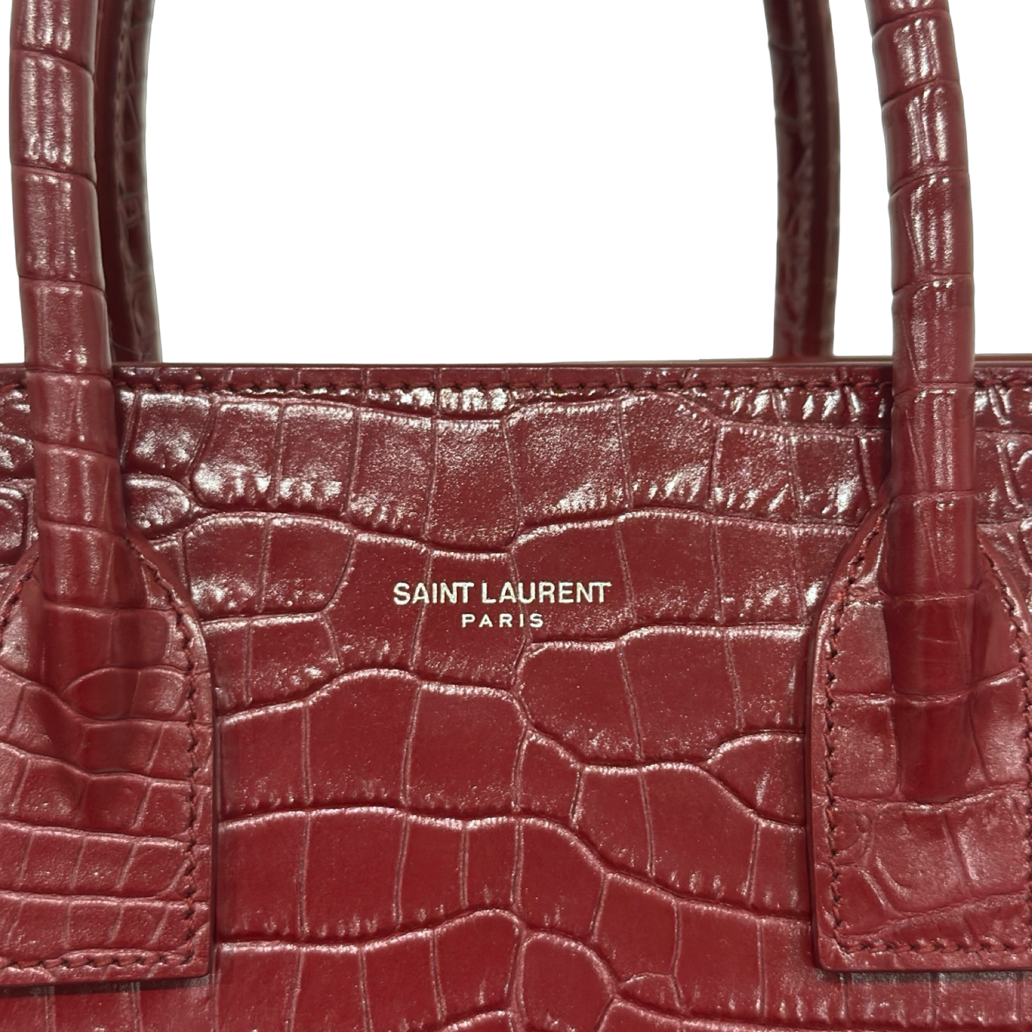 Saint Laurent Calfskin Crocodile Embossed Baby Sac De Jour Bordeaux - Burgundy