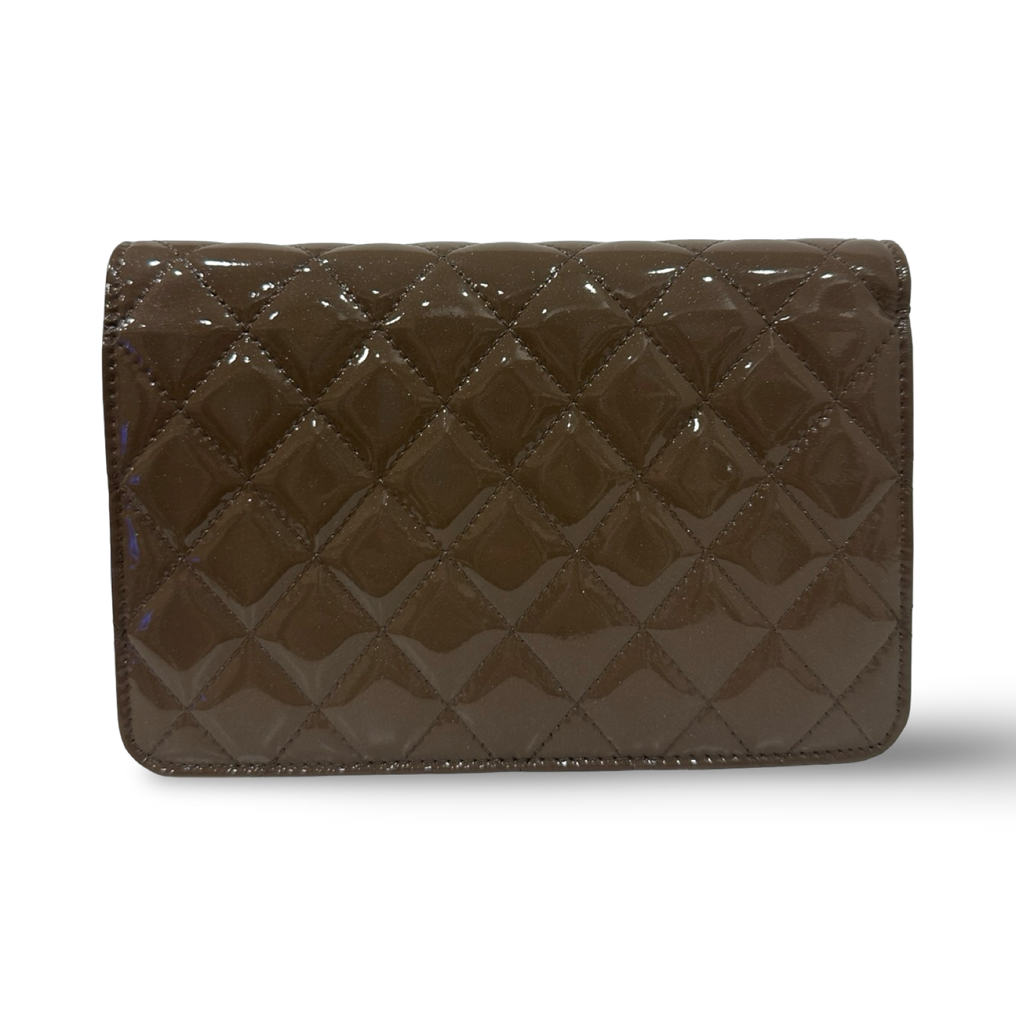 Chanel Quilted Patent Brilliant Wallet on Chain Bag- SHW / Brown