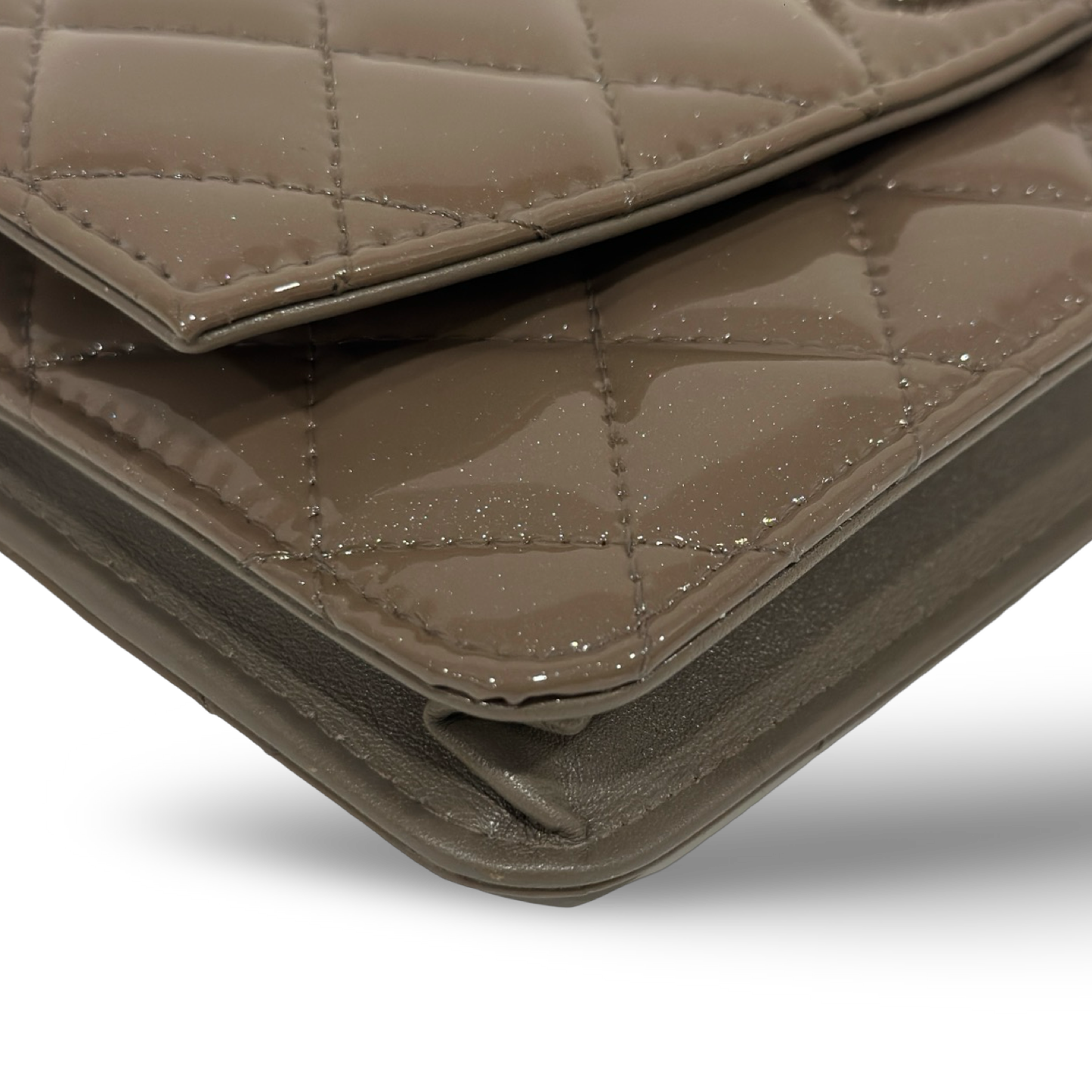 Chanel Quilted Patent Brilliant Wallet on Chain Bag- SHW / Brown