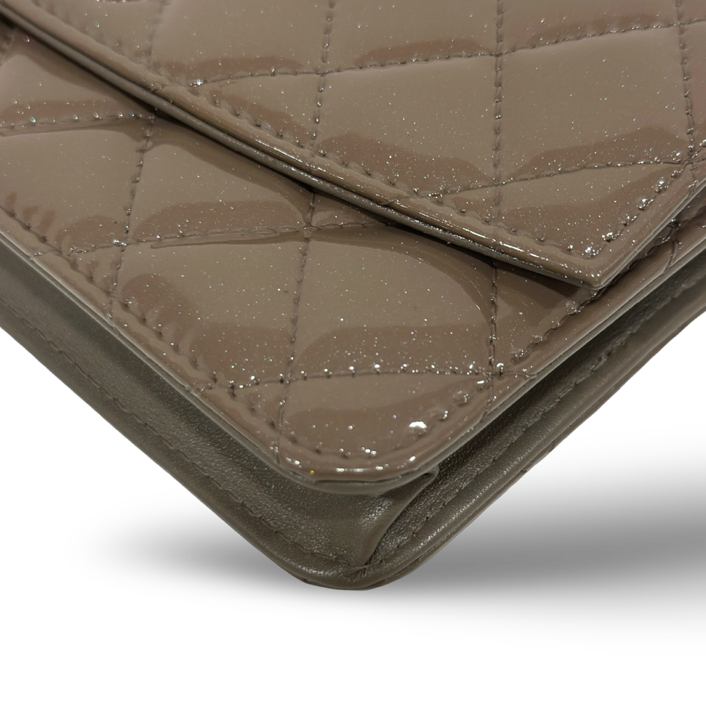 Chanel Quilted Patent Brilliant Wallet on Chain Bag- SHW / Brown