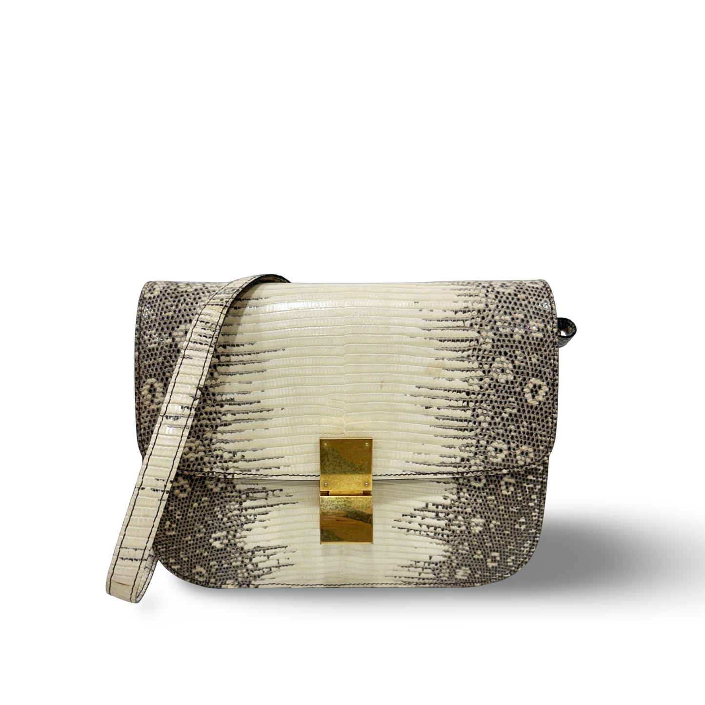 Celine Lizard Medium Classic Box - GHW / White