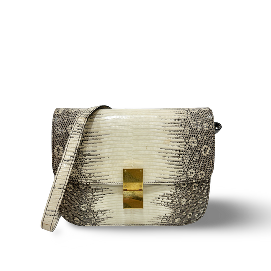 Celine Lizard Medium Classic Box - GHW / White