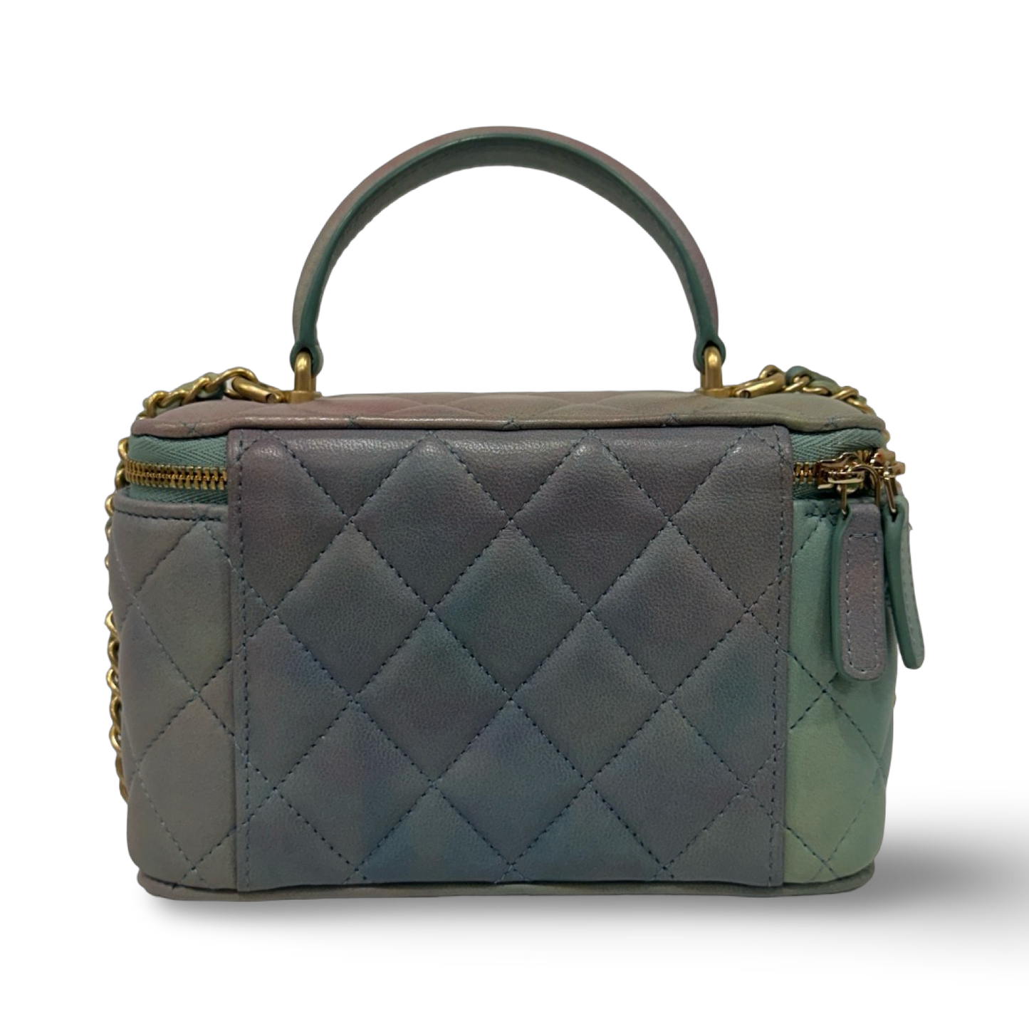 Chanel Quilted Lambskin Tophandle Small Vanity Box - GHW / Blue / Green
