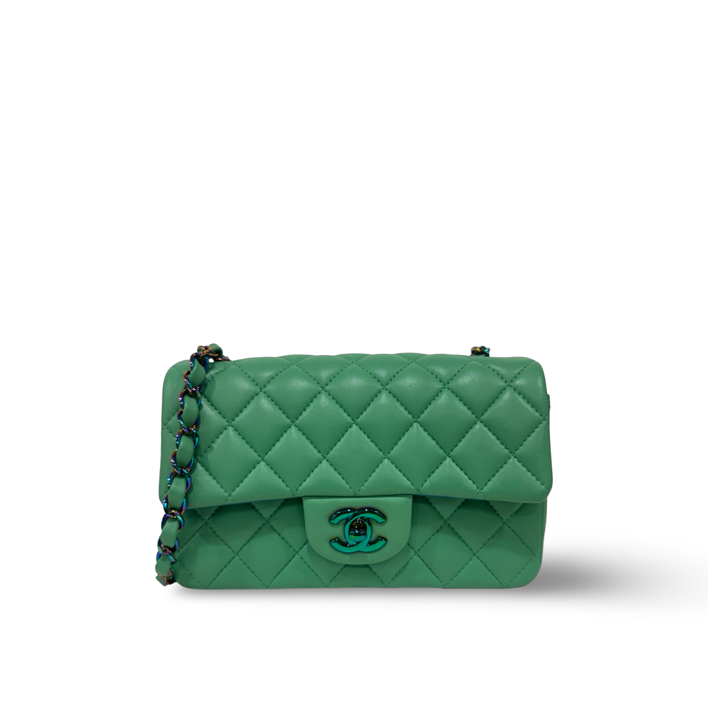Chanel Quilted Lambskin Mini Rectangular Flap - Iridescent / Green Blue