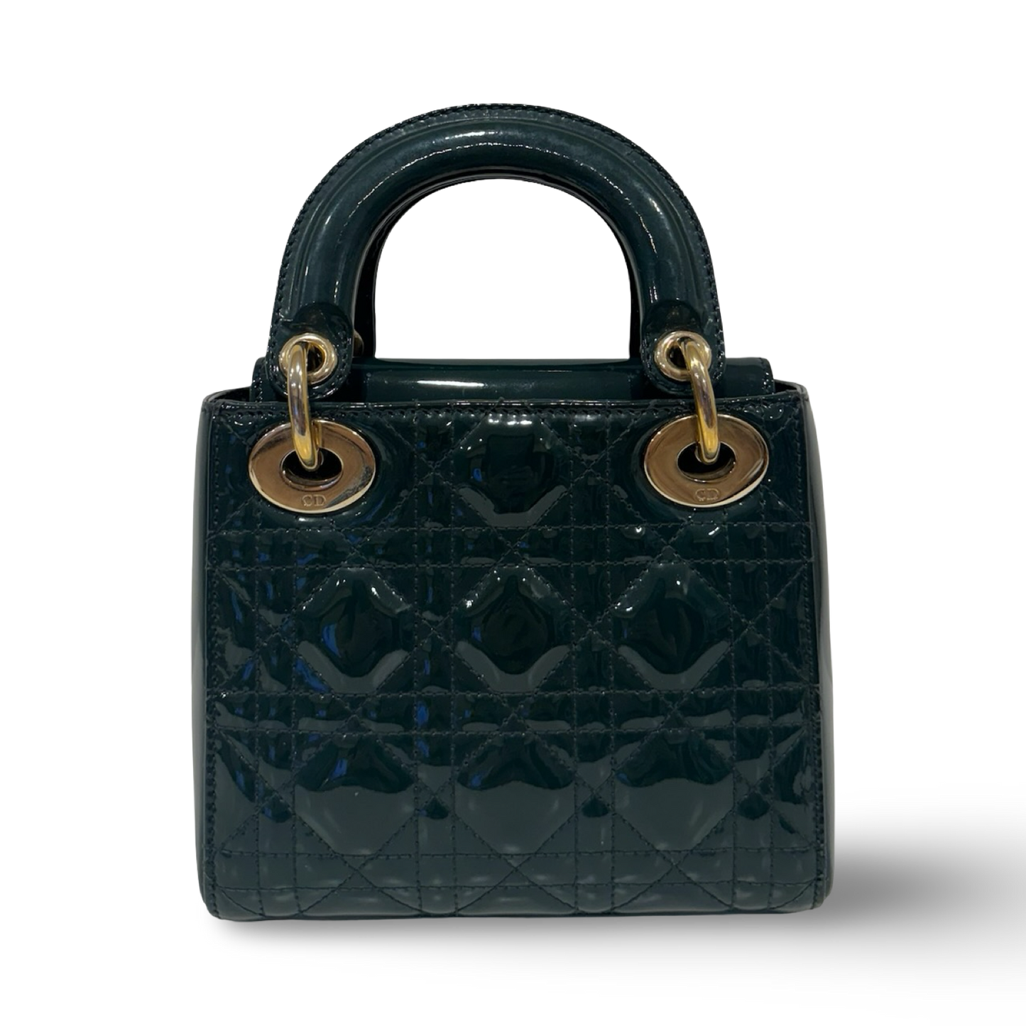 Dior Cannage Patent Mini Lady Bag - GHW / Dark Green