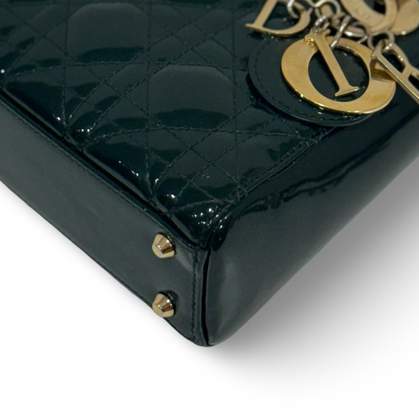 Dior Cannage Patent Mini Lady Bag - GHW / Dark Green