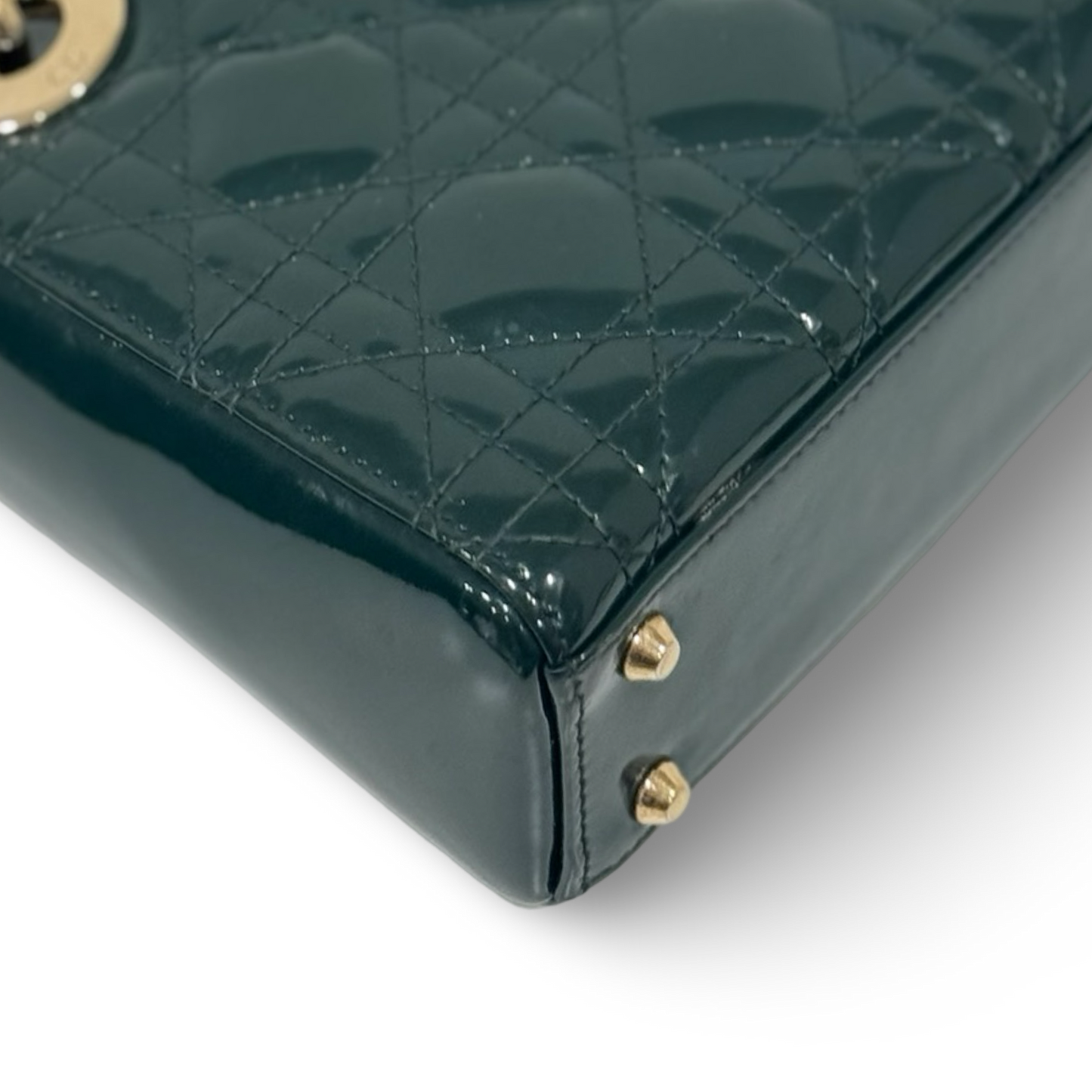 Dior Cannage Patent Mini Lady Bag - GHW / Dark Green