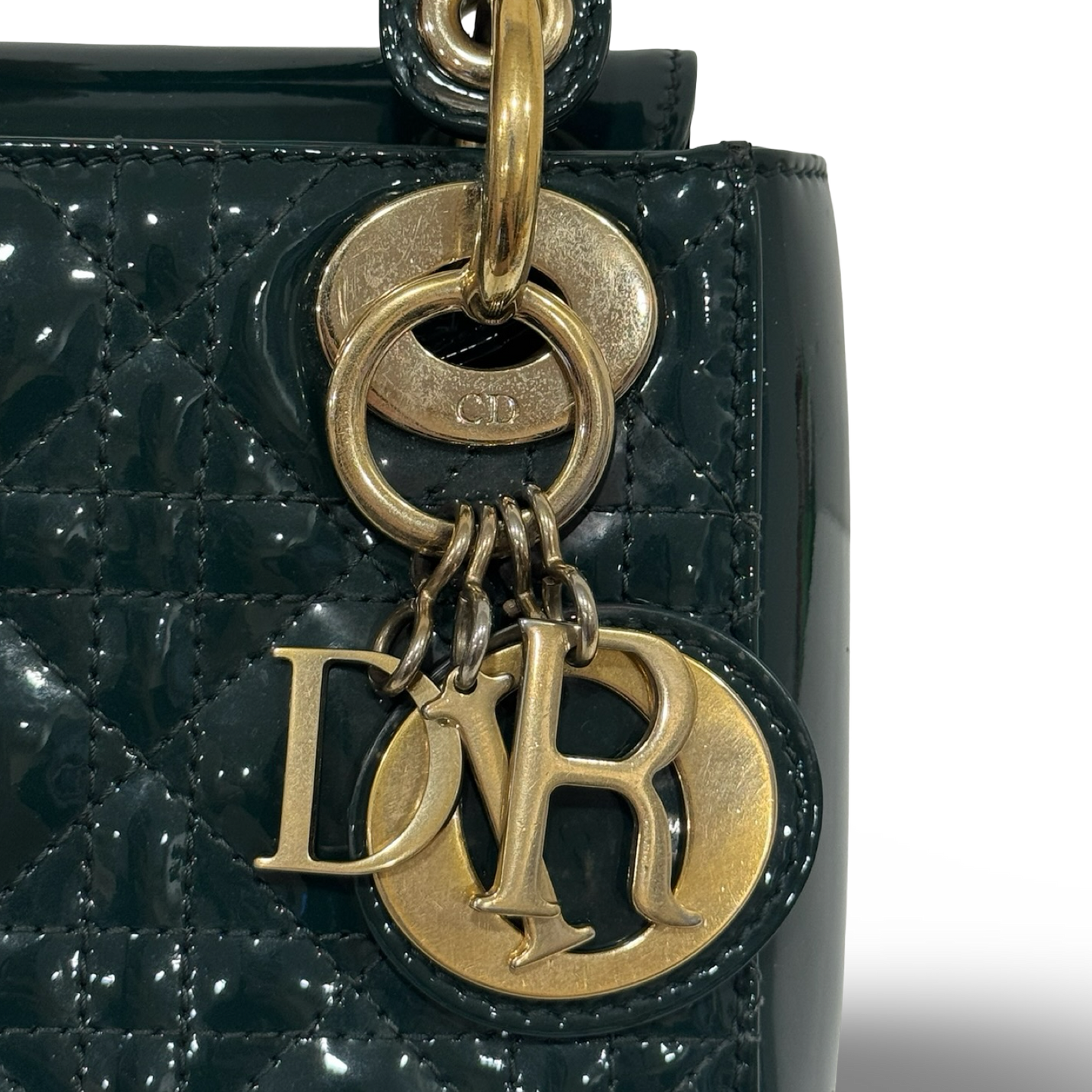 Dior Cannage Patent Mini Lady Bag - GHW / Dark Green