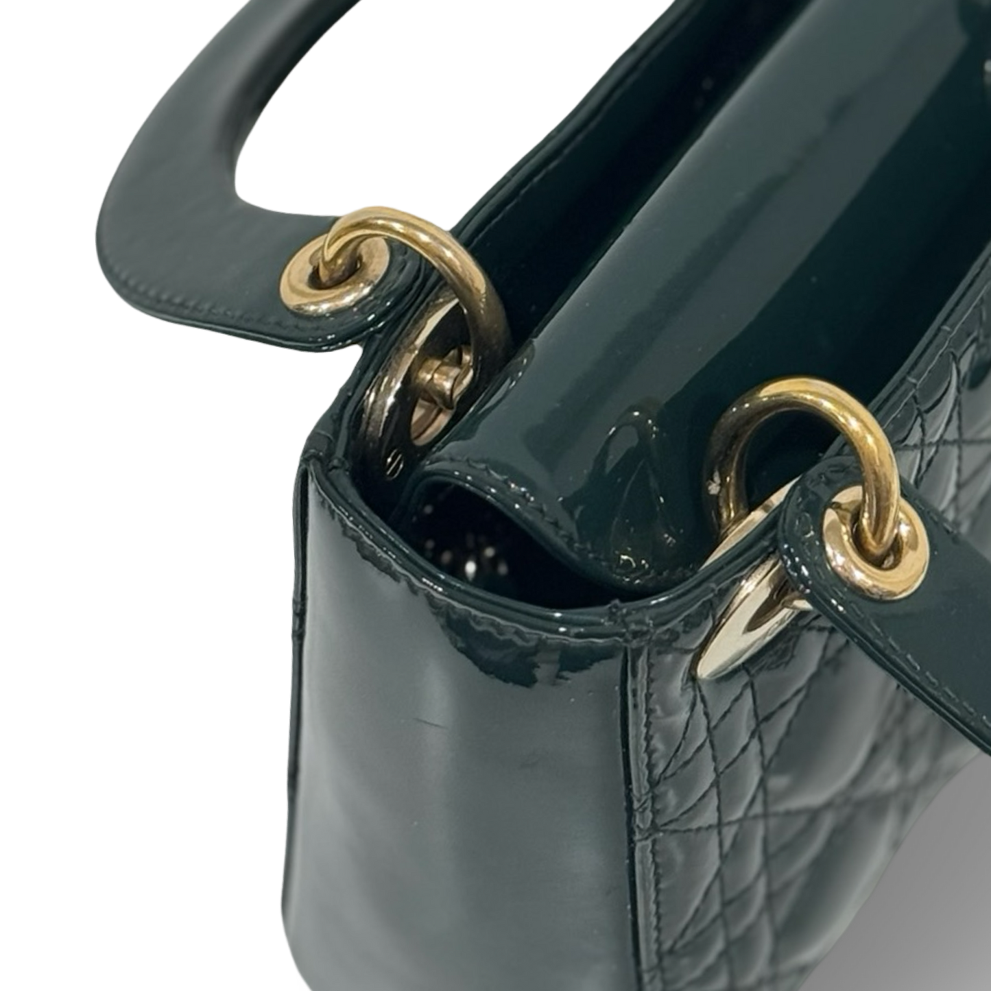 Dior Cannage Patent Mini Lady Bag - GHW / Dark Green