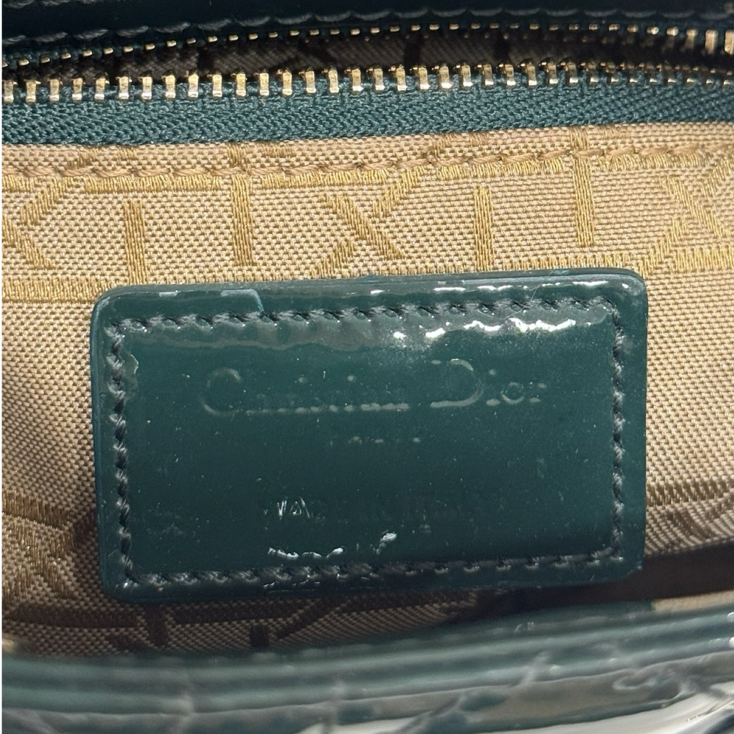 Dior Cannage Patent Mini Lady Bag - GHW / Dark Green
