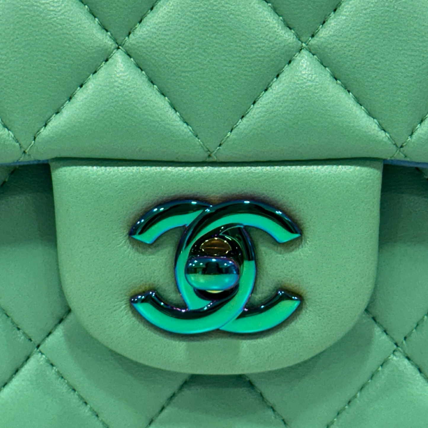 Chanel Quilted Lambskin Mini Rectangular Flap - Iridescent / Green Blue