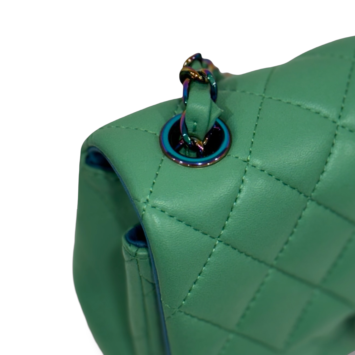 Chanel Quilted Lambskin Mini Rectangular Flap - Iridescent / Green Blue