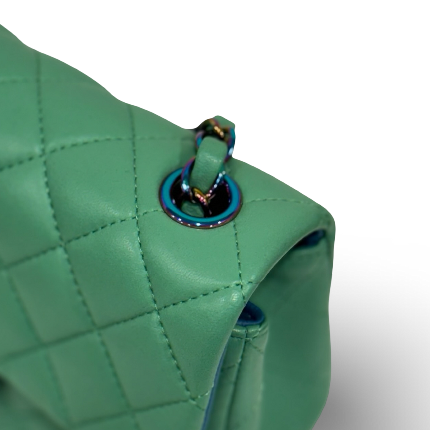 Chanel Quilted Lambskin Mini Rectangular Flap - Iridescent / Green Blue