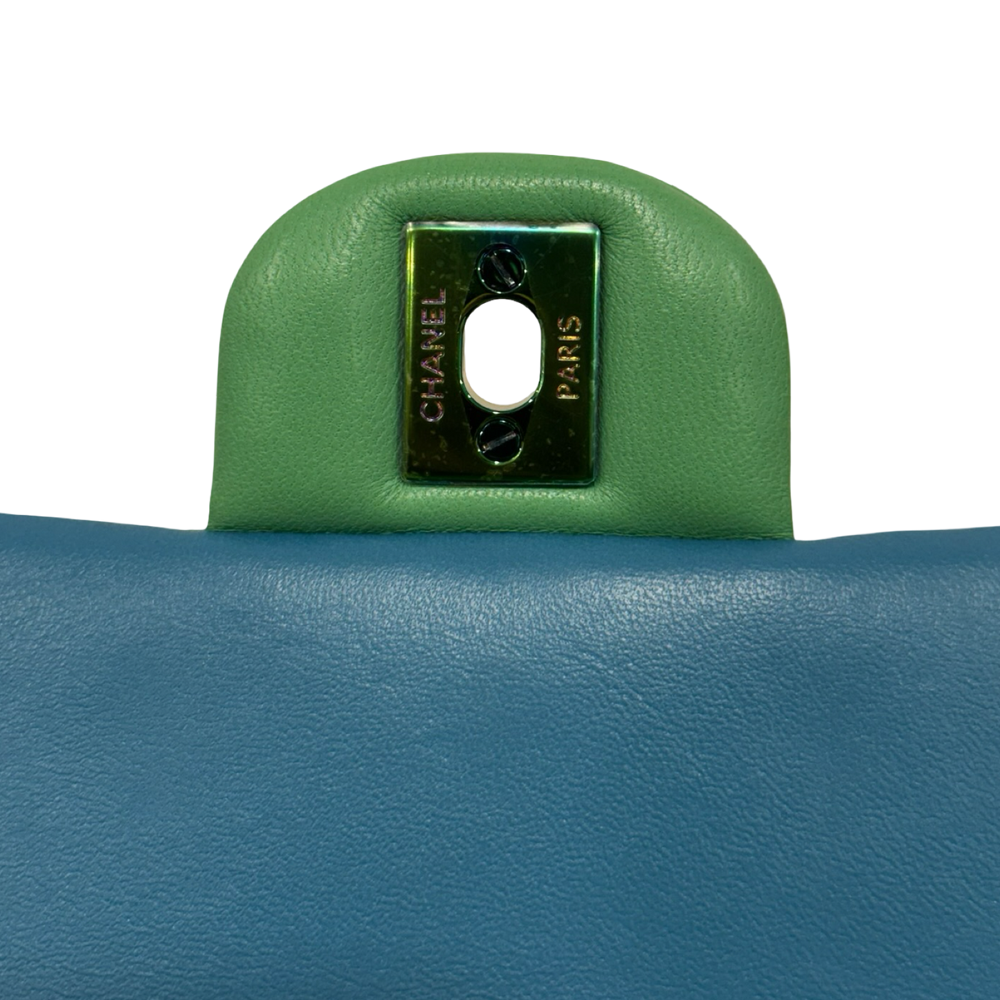 Chanel Quilted Lambskin Mini Rectangular Flap - Iridescent / Green Blue