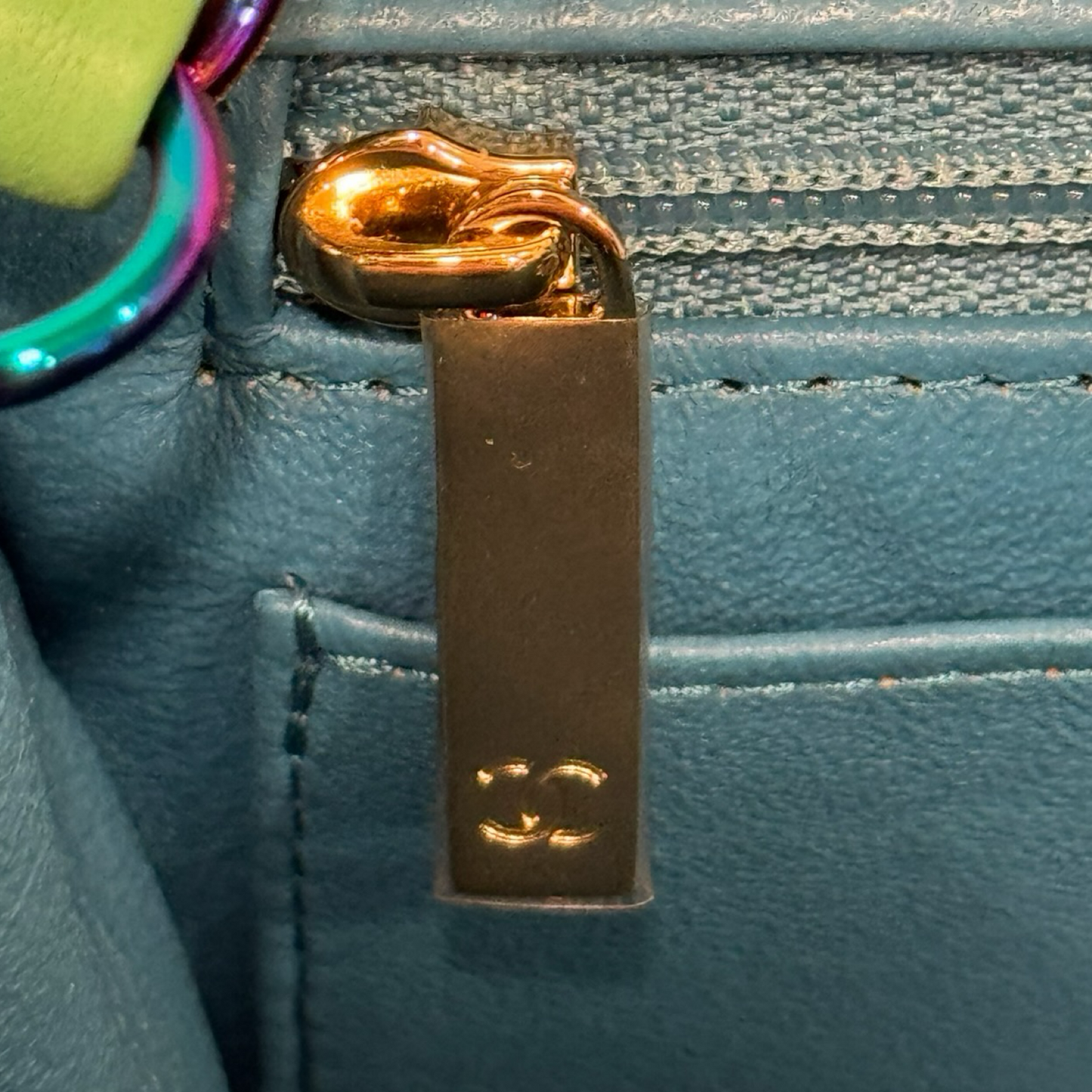 Chanel Quilted Lambskin Mini Rectangular Flap - Iridescent / Green Blue