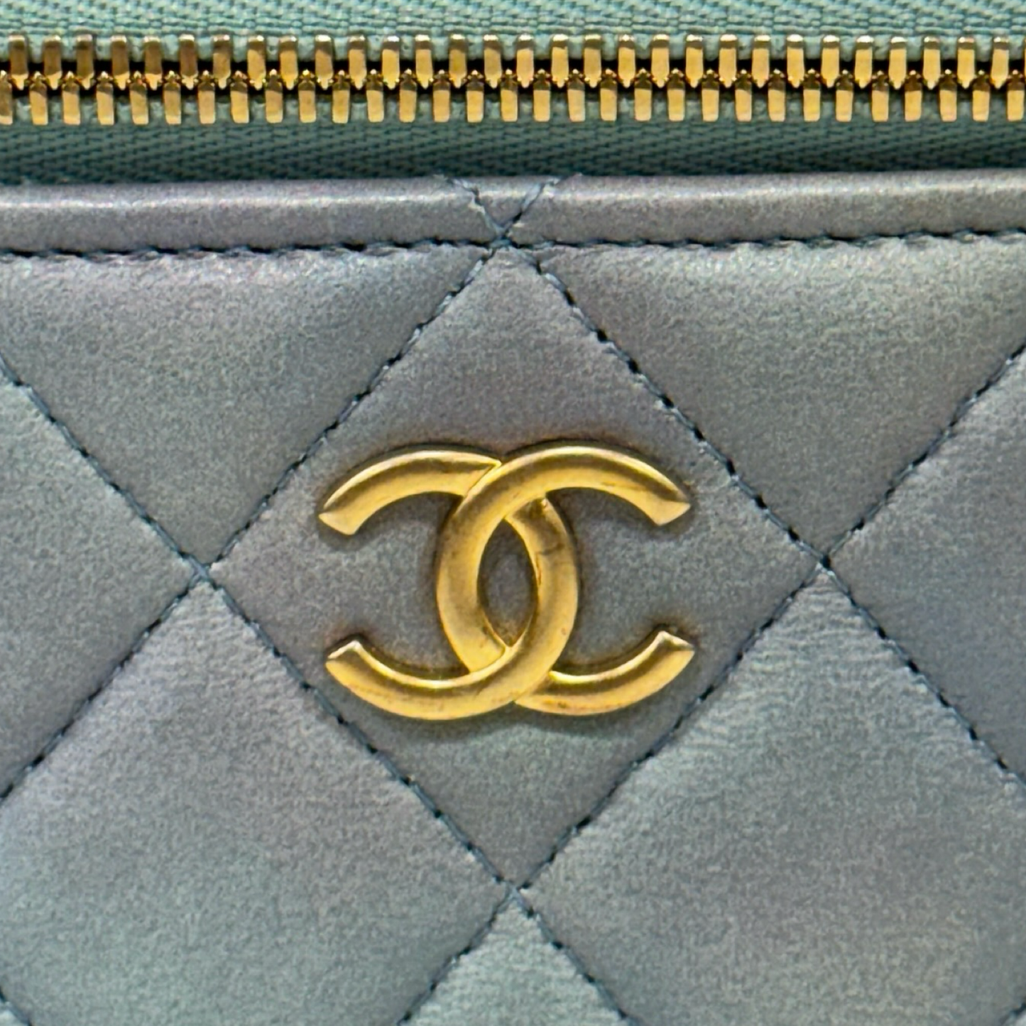 Chanel Quilted Lambskin Tophandle Small Vanity Box - GHW / Blue / Green