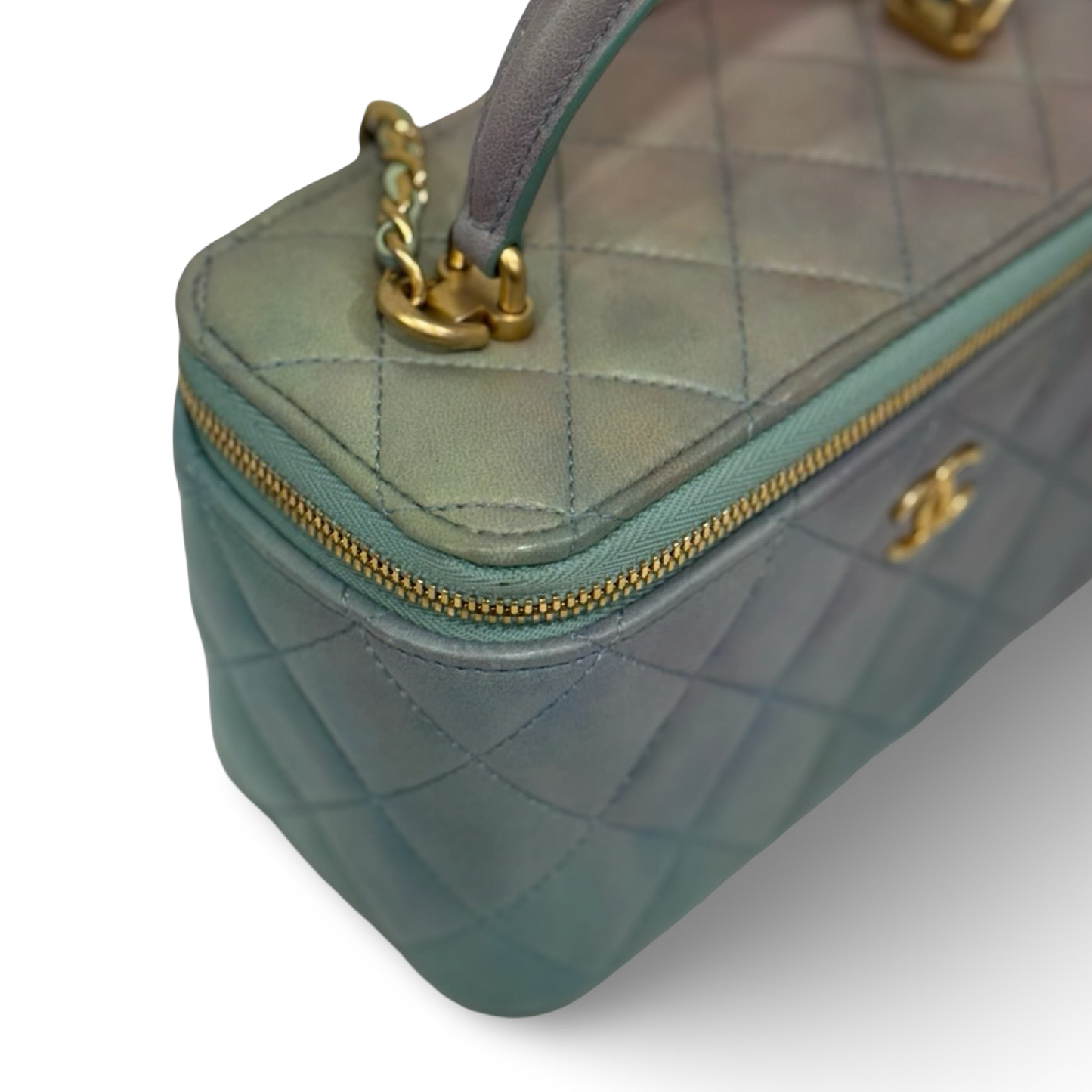 Chanel Quilted Lambskin Tophandle Small Vanity Box - GHW / Blue / Green