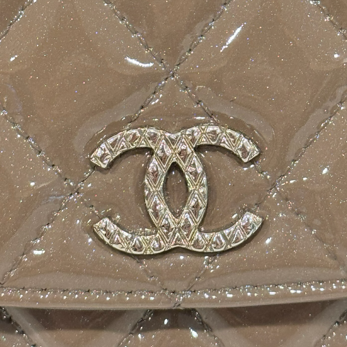 Chanel Quilted Patent Brilliant Wallet on Chain Bag- SHW / Brown