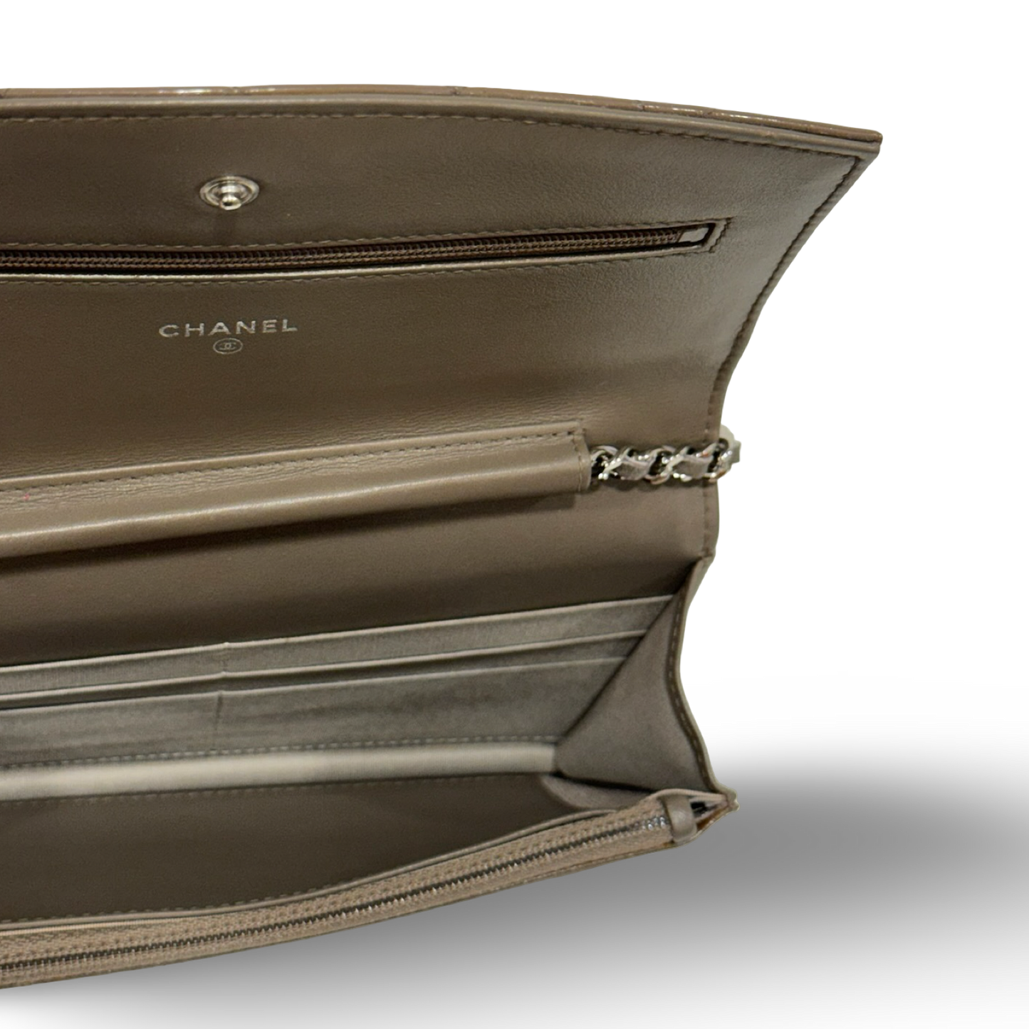 Chanel Quilted Patent Brilliant Wallet on Chain Bag- SHW / Brown