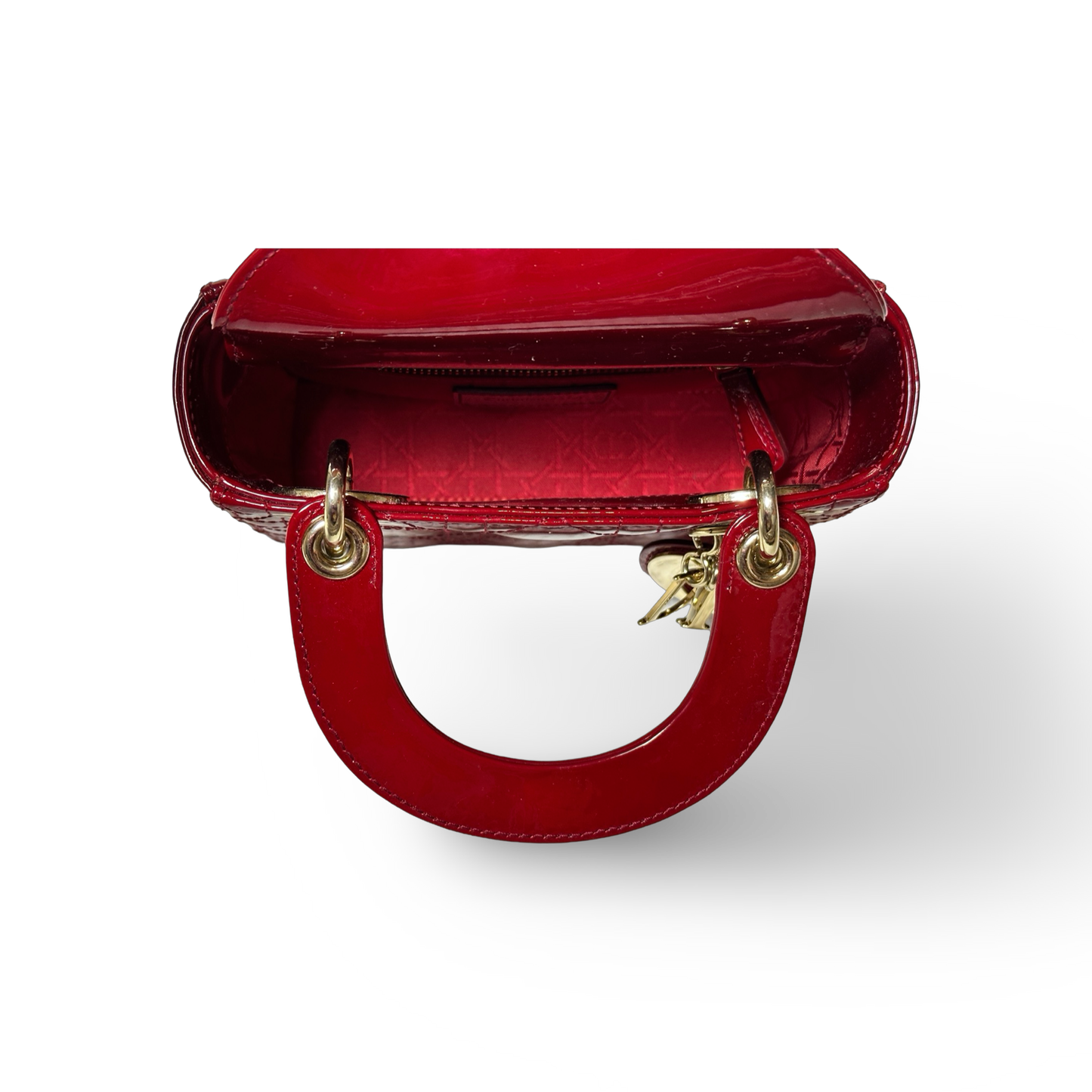 Dior Classic Patent Mini Lady Bag - Gold / Red