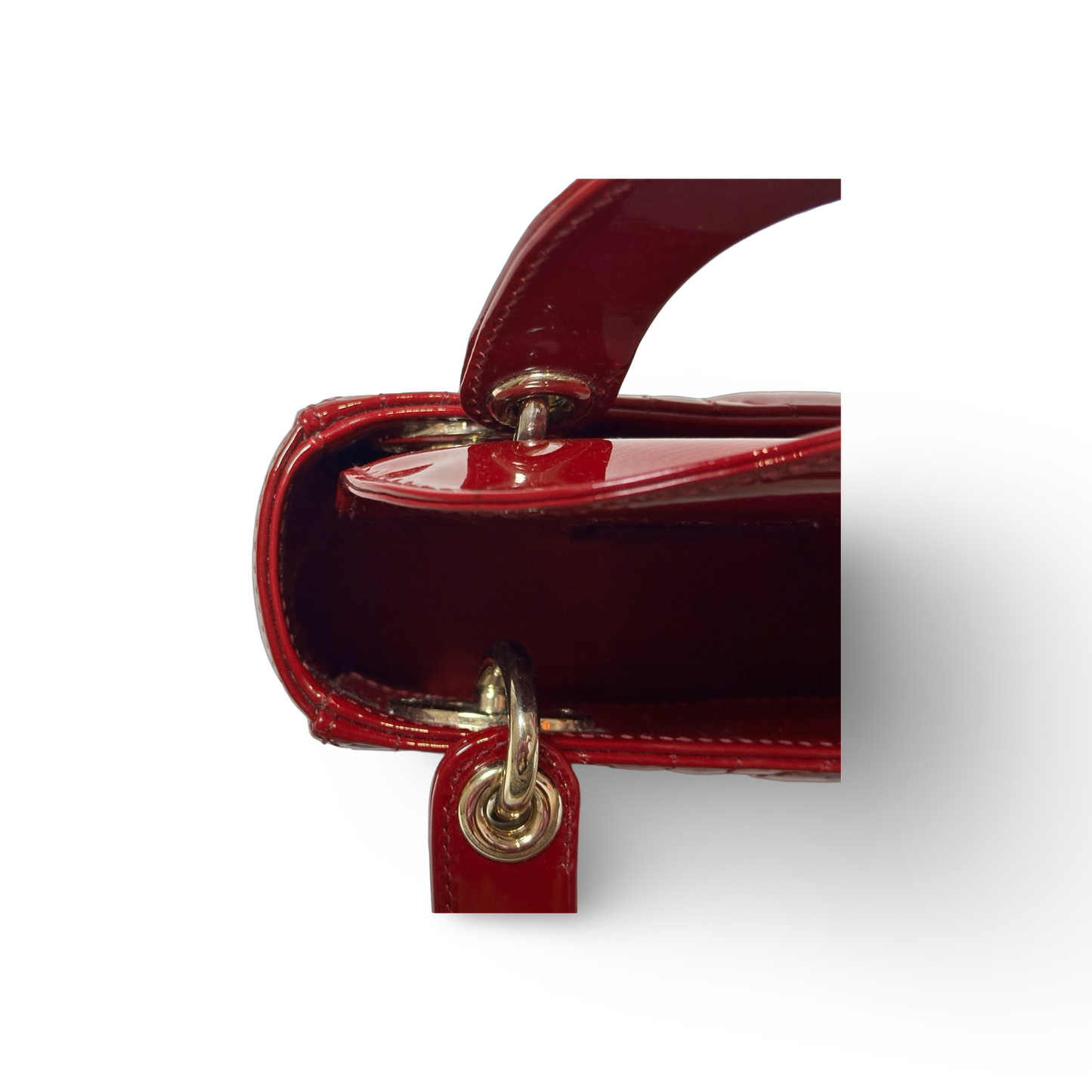 Dior Classic Patent Mini Lady Bag - Gold / Red