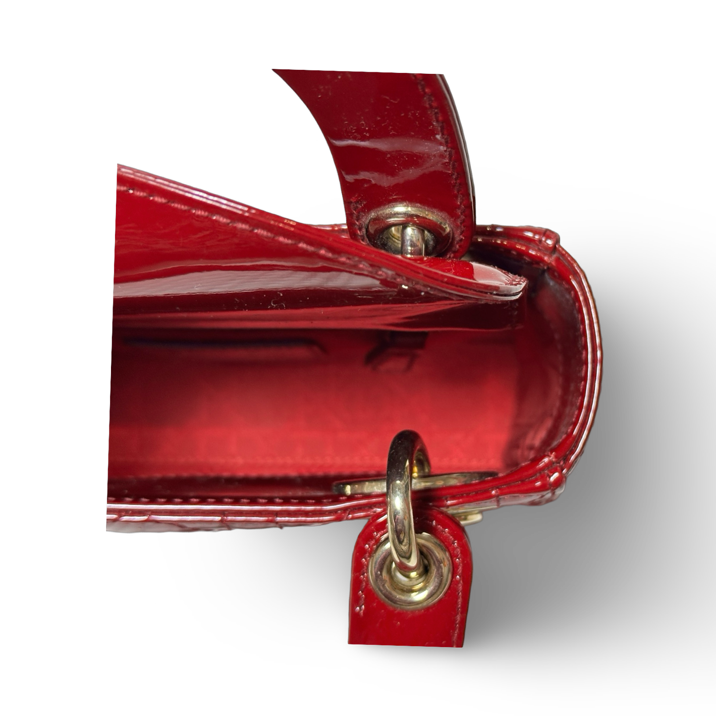Dior Classic Patent Mini Lady Bag - Gold / Red