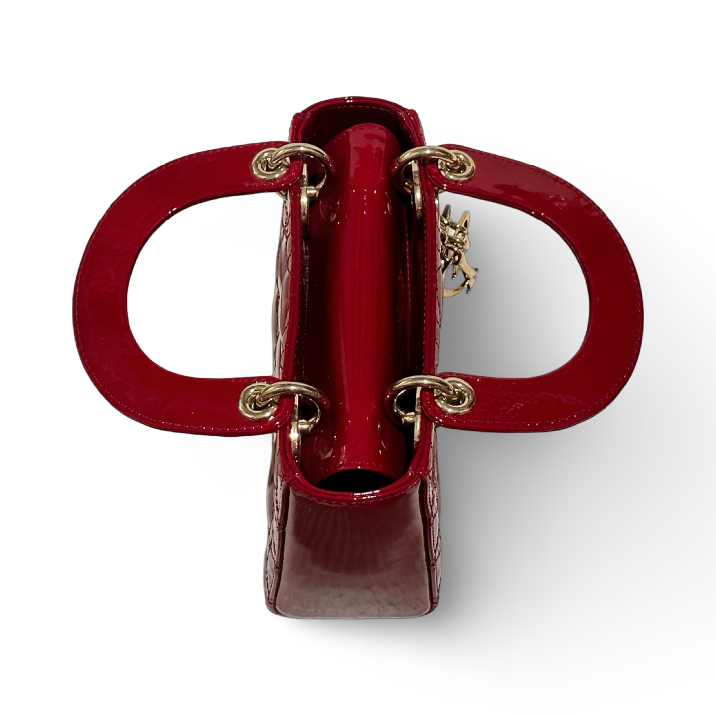 Dior Classic Patent Mini Lady Bag - Gold / Red