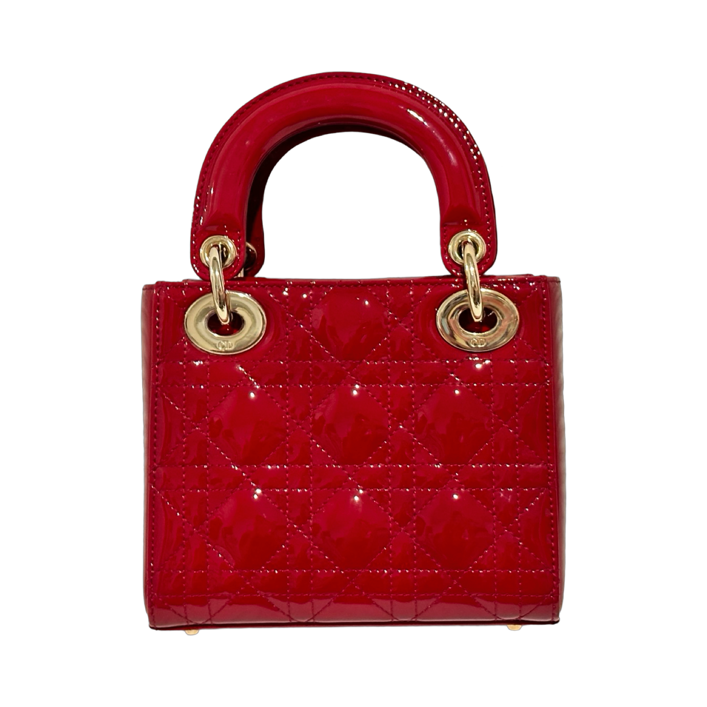 Dior Classic Patent Mini Lady Bag - Gold / Red